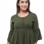 Casual Cutout Solid Women Green Top