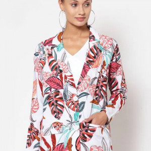 Tropical Print Single-Breasted Blazer