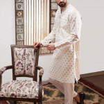 Dua Men White & Gold Toned Woven Design Jashn Kurta with Pyjamas