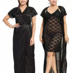 Women Nighty with Robe  (Black)