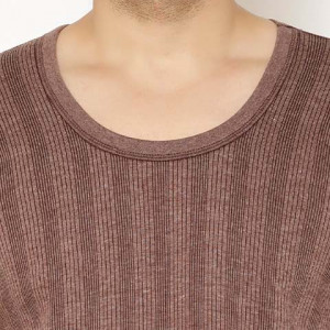 Men Pack Of 2 Brown Striped Thermal Tops